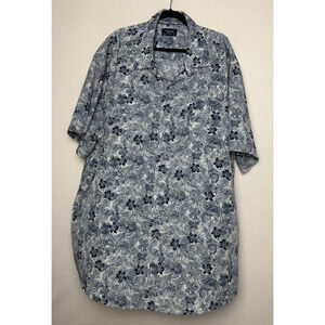 Visitor Premier Men's Short Sleeve Blue Floral Palm Print Size 3XLT Button Up
